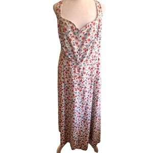 NWOT Old Navy Floral Linen Blend Midi Dress 2X White Red Blue Smocked Back